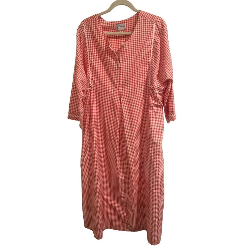 Vintage 1990s Anthony Richards‎ Red Check Gingham House Dress Coat Size 1X